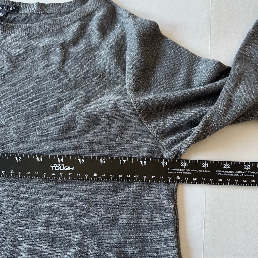 Eileen Fisher Womens Gray Metallic Knit Tunic Sweater High Low Boat Neck L - Picture 5 of 7
